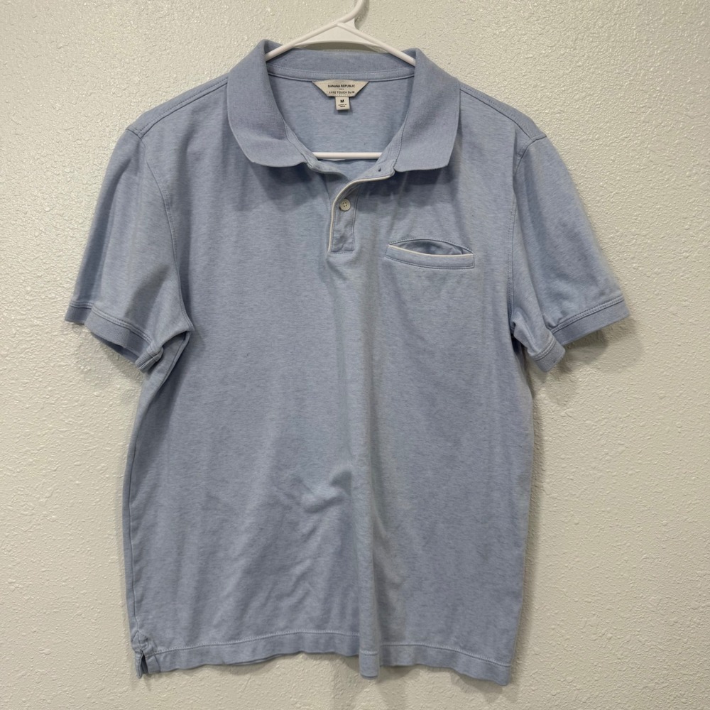 Banana Republic Kids Luxe Touch Slim Polo Shirt Light Blue Cotton Size M
